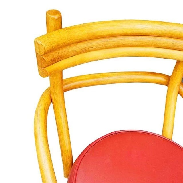 Restored Mid-Century Rattan Stacked Bar Swivel Stools W/ Red Seat, Set of 4 - 7