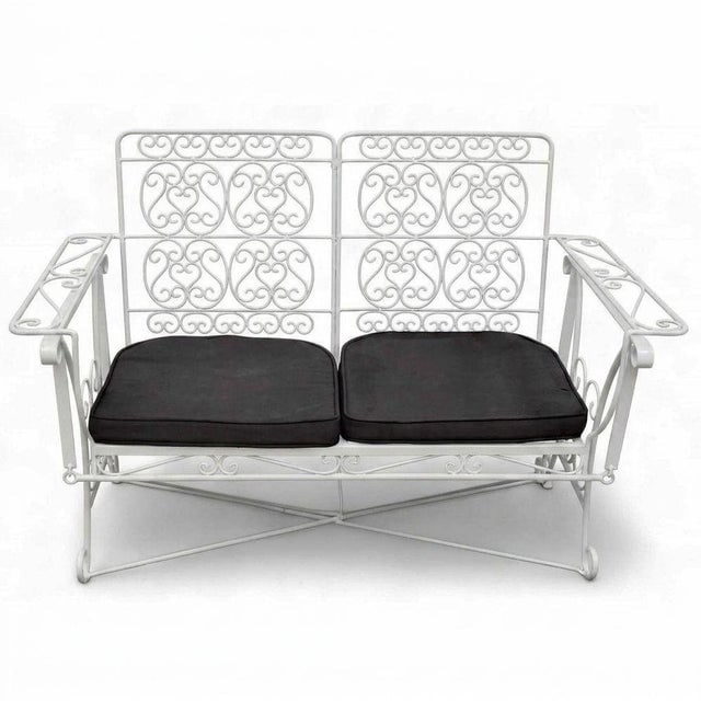 White Scrolling Wrought Iron Glider Rocking Settee & Chair Patio Outdoor Set - 3