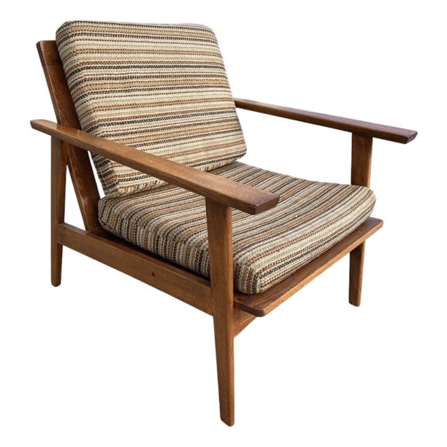 Scandinavian Modern MCM Walnut Framed Armchair With Striped Cushions (1 of 7)
