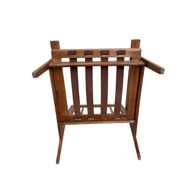 Scandinavian Modern MCM Walnut Framed Armchair With Striped Cushions - 7