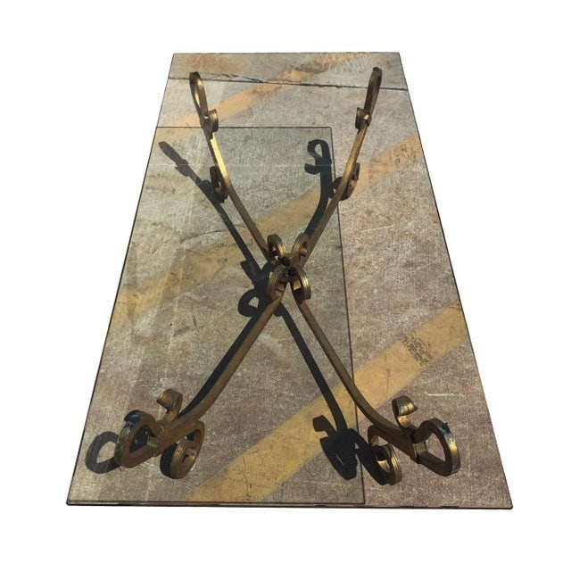 Gold-Tone Gilded Wrought Iron Hollywood Regency Cocktail Table W/ Glass Top - 2