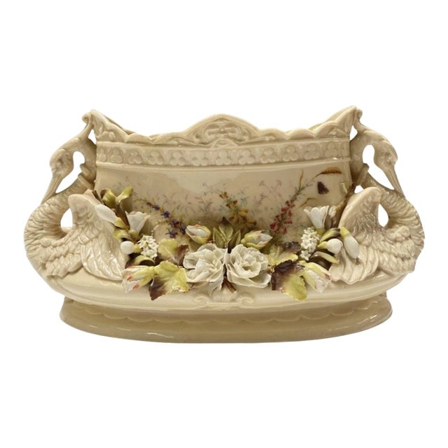 Early 20th Century Capodimonte Italian Floral Swan Centerpiece Bowl Cachepot: Title: Early 20th Century Capodimonte Italian Floral Swan Centerpiece Bowl Cachepot Description: Capodimonte porcelain is porcelain created by the Capodimonte porcelain manufactory, which operated in 