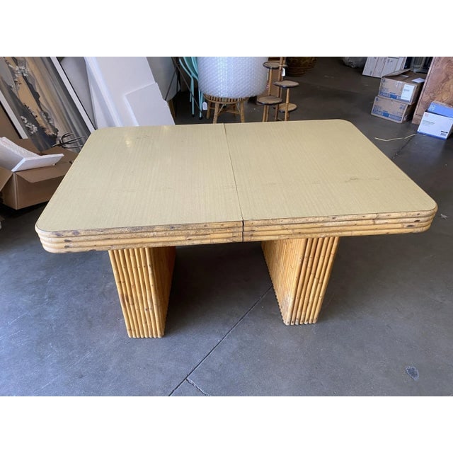 Restored Vintage Six-Person Rattan and Formica Dining Table With Vertically Stacked Base - 4