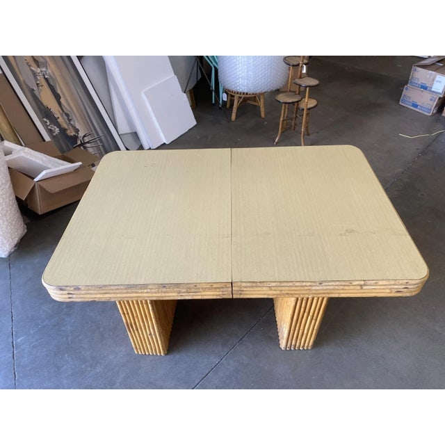 Restored Vintage Six-Person Rattan and Formica Dining Table With Vertically Stacked Base - 5