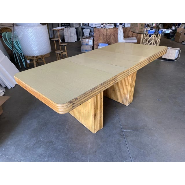 Restored Vintage Six-Person Rattan and Formica Dining Table With Vertically Stacked Base - 6
