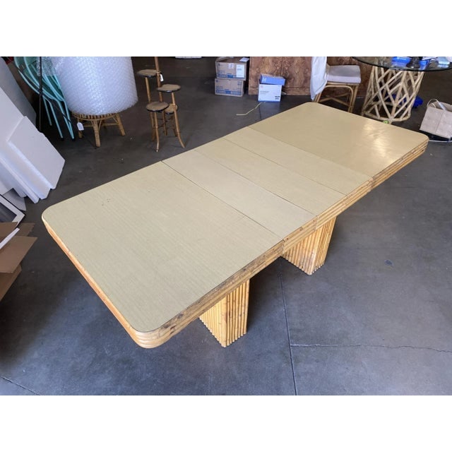 Restored Vintage Six-Person Rattan and Formica Dining Table With Vertically Stacked Base - 7