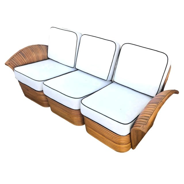 1930s Restored Art Deco Rattan "Fan Arm" Three-Seat Section Sofa With Stacked Base - 3