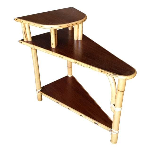 1950s Restored Mid-Century 3-Tier Wedge Side Lamp Table W/ Mahogany Tops (1 of 10)