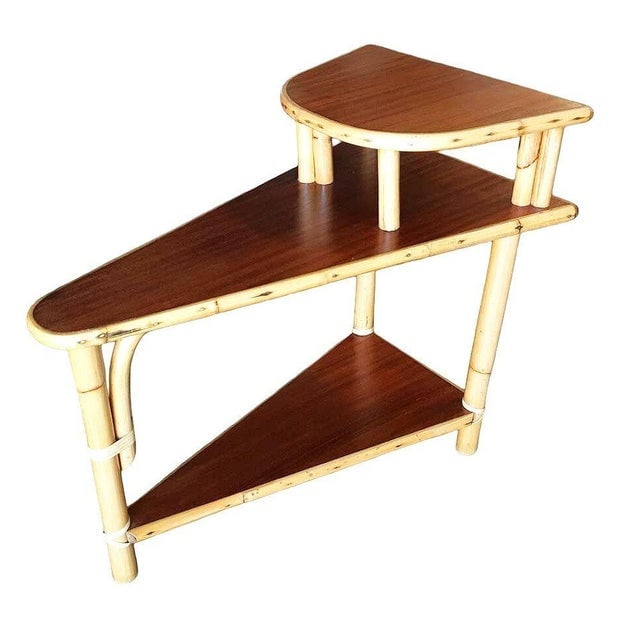 1950s Restored Mid-Century 3-Tier Wedge Side Lamp Table W/ Mahogany Tops - 3