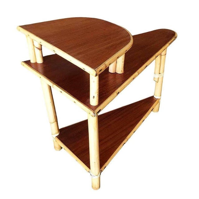 1950s Restored Mid-Century 3-Tier Wedge Side Lamp Table W/ Mahogany Tops - 5