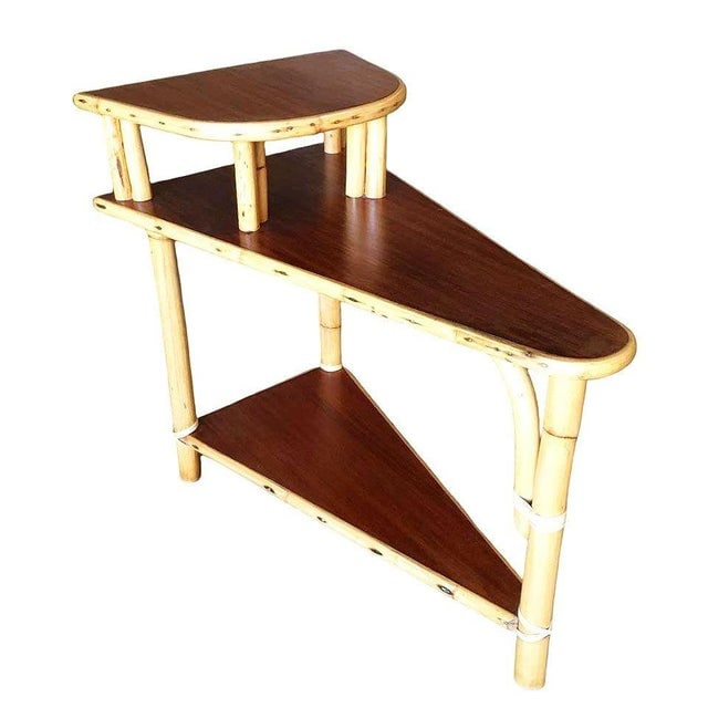 1950s Restored Mid-Century 3-Tier Wedge Side Lamp Table W/ Mahogany Tops - 6
