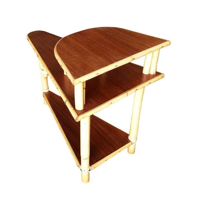 1950s Restored Mid-Century 3-Tier Wedge Side Lamp Table W/ Mahogany Tops - 7