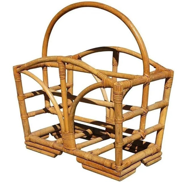 Restored Rattan Magazine Rack With Stacked Base - 3