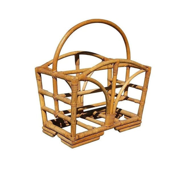 Restored Rattan Magazine Rack With Stacked Base - 5