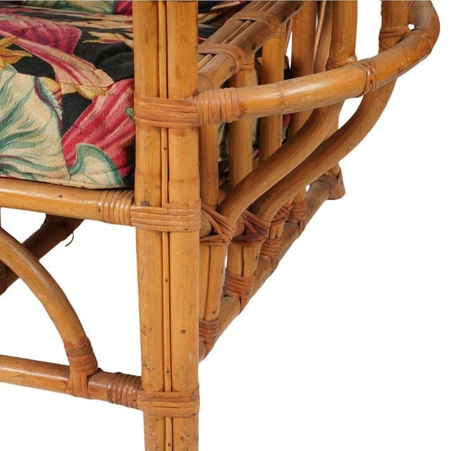 1950s Rare MCM Stepped Rattan Sofa Chair Ottoman Livingroom Set W/ Built in End Tables - 12