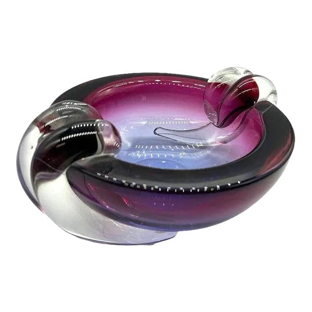 1960s Hand Blown Amethyst Tone Murano Style Weighted Cased Art Glass Ashtray (1 of 8)