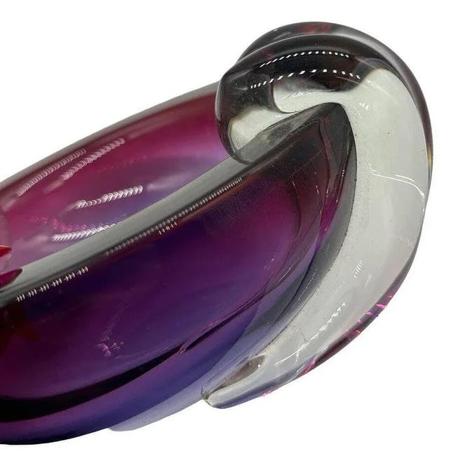 1960s Hand Blown Amethyst Tone Murano Style Weighted Cased Art Glass Ashtray - 7