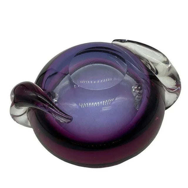1960s Hand Blown Amethyst Tone Murano Style Weighted Cased Art Glass Ashtray - 8