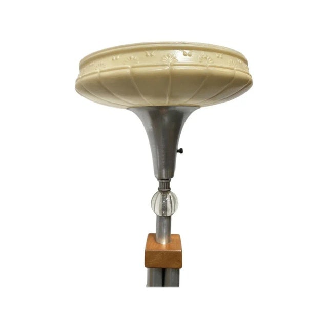 1950s Mid-Century Modern Chrome Blond Maple Stacked Torchiere Floor Lamp - 2