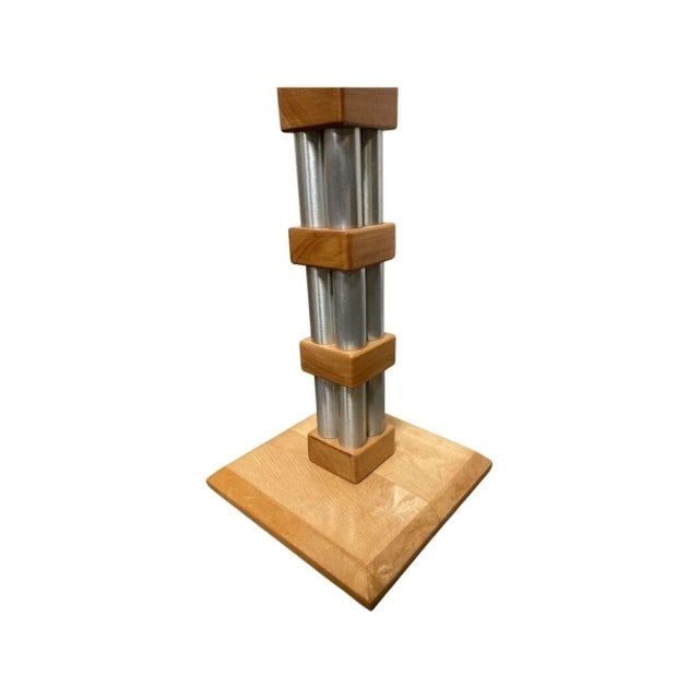 1950s Mid-Century Modern Chrome Blond Maple Stacked Torchiere Floor Lamp - 3