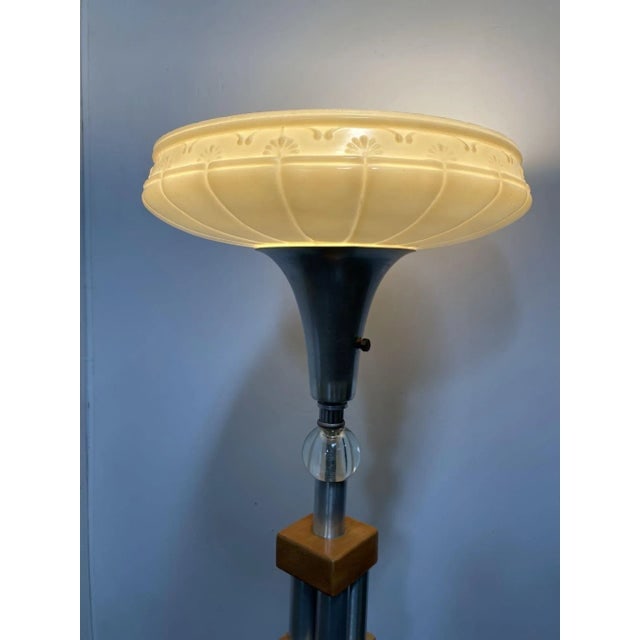 1950s Mid-Century Modern Chrome Blond Maple Stacked Torchiere Floor Lamp - 4