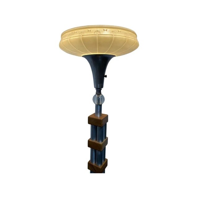 1950s Mid-Century Modern Chrome Blond Maple Stacked Torchiere Floor Lamp - 5