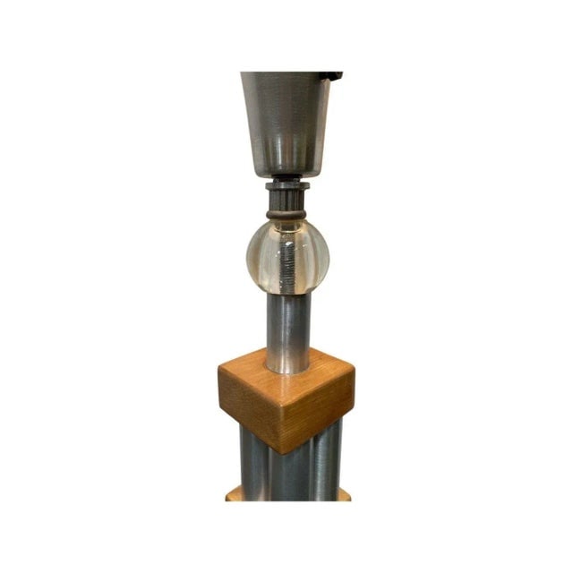 1950s Mid-Century Modern Chrome Blond Maple Stacked Torchiere Floor Lamp - 6