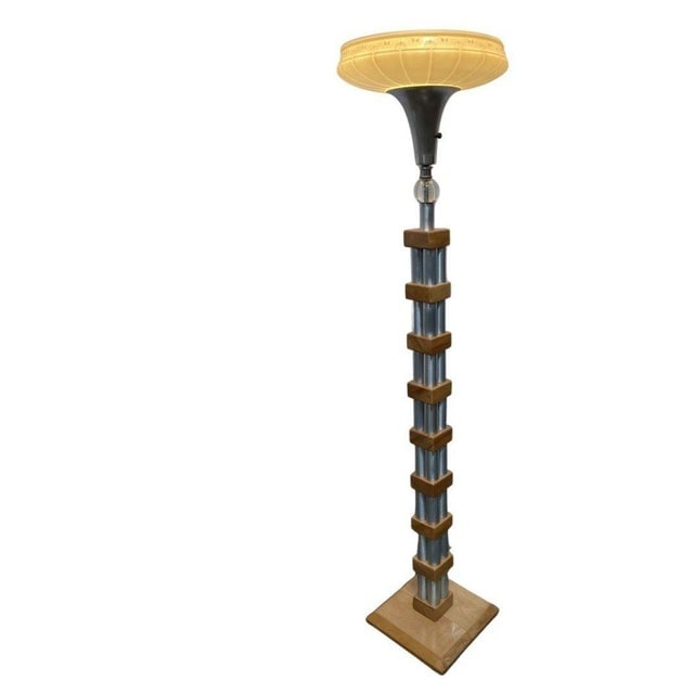 1950s Mid-Century Modern Chrome Blond Maple Stacked Torchiere Floor Lamp - 7