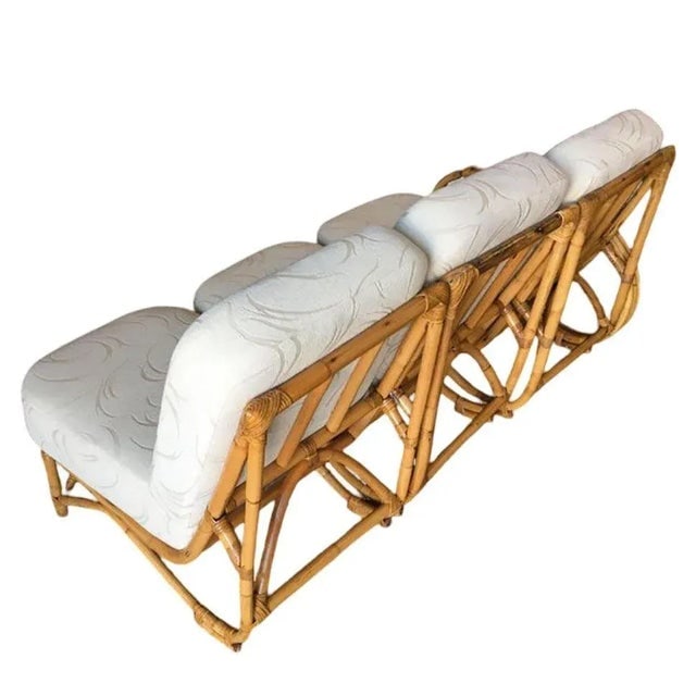 1950s Restored 3/4 Pretzel Rattan 3-Seat Sectional Sofa with 2-Tier Side Table - 7