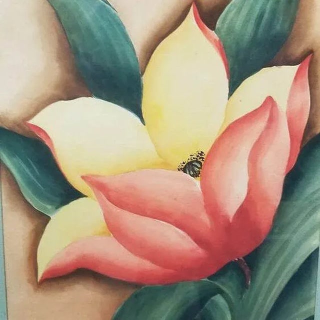 Framed Airbrush on Paper Hibiscus Tropical Floral by Jane Boyd, 1948 - 4