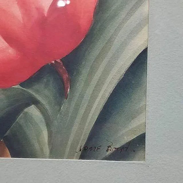 Framed Airbrush on Paper Hibiscus Tropical Floral by Jane Boyd, 1948 - 5