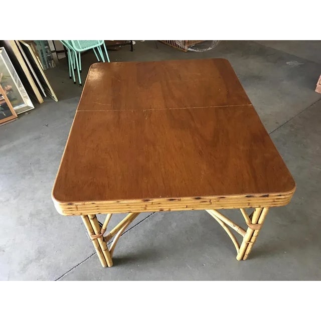 1950s Restored Six Person Rattan Dining Table W/ Stacked Mahogany Top - 4
