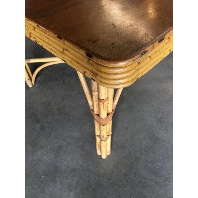 1950s Restored Six Person Rattan Dining Table W/ Stacked Mahogany Top - 5