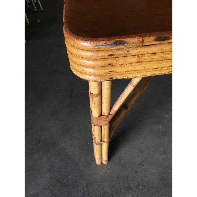 1950s Restored Six Person Rattan Dining Table W/ Stacked Mahogany Top - 7