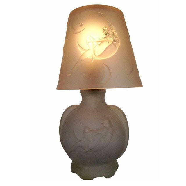 1984 Art Deco Lay by the Stars Crescent Moon Boudoir Glass Lamp by Sarsaparilla - 3