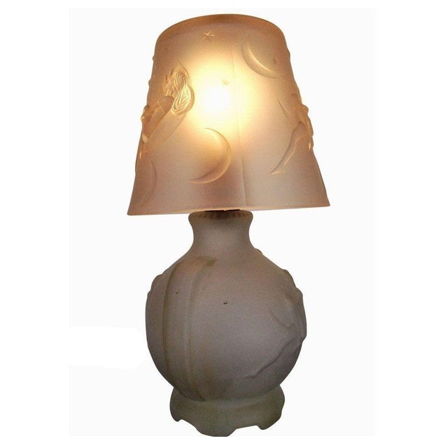 1984 Art Deco Lay by the Stars Crescent Moon Boudoir Glass Lamp by Sarsaparilla - 5