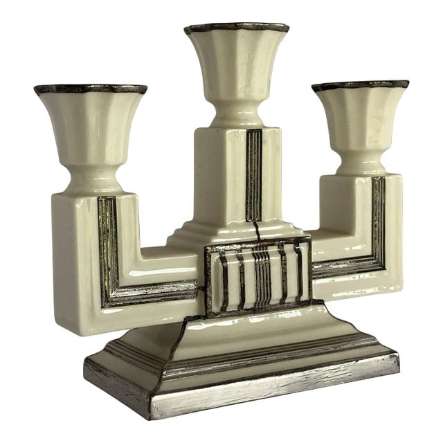 1930s Lenox Stepped Art Deco Candelabra With Sterling Silver Overlay (1 of 7)
