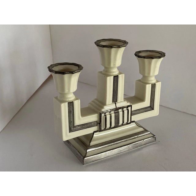 1930s Lenox Stepped Art Deco Candelabra With Sterling Silver Overlay - 2