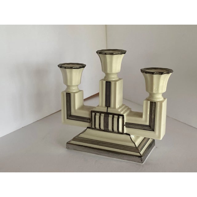 1930s Lenox Stepped Art Deco Candelabra With Sterling Silver Overlay - 3