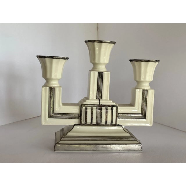 1930s Lenox Stepped Art Deco Candelabra With Sterling Silver Overlay - 4