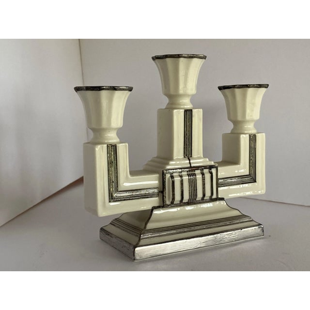 1930s Lenox Stepped Art Deco Candelabra With Sterling Silver Overlay - 7
