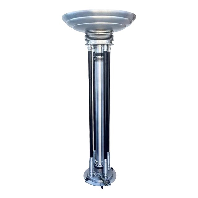1980 Large Machine Age Art Deco Revival Aluminum and Steel Floor Lamp (1 of 8)