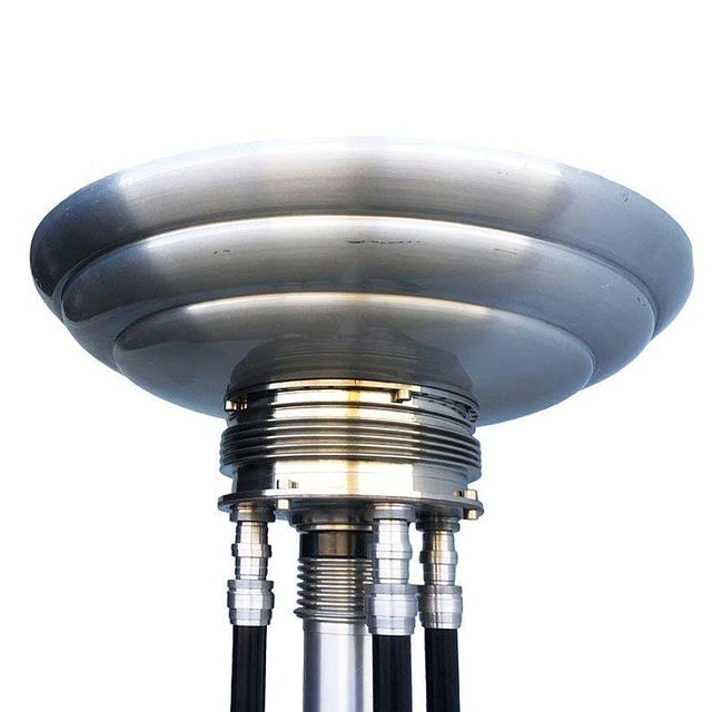 1980 Large Machine Age Art Deco Revival Aluminum and Steel Floor Lamp - 3