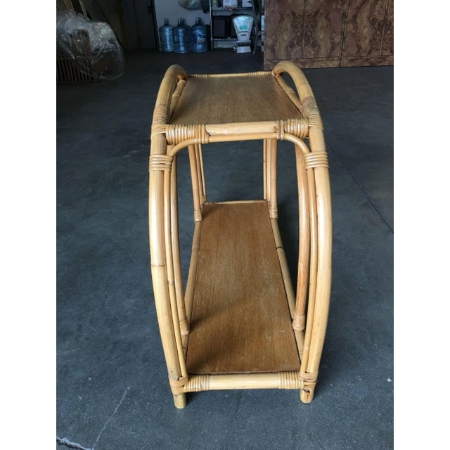 1950s Restored "Double Arch" Rattan Side Table Pair with Two-Tier Mahogany Tops - 5