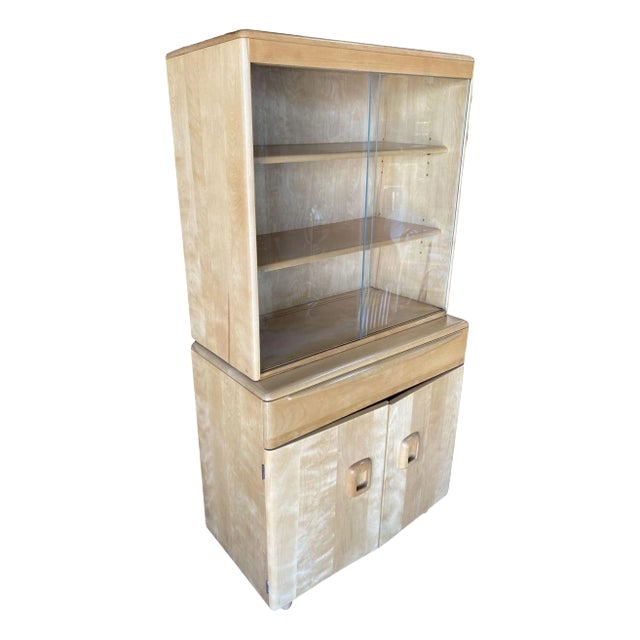 1950s Blond "Encore" Step Back Cupboard China Cabinet Etagere by Heywood Wakefield (1 of 8)