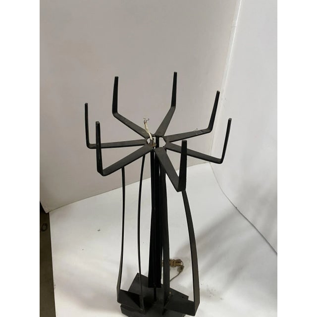 1960s Brutalist Wrought Iron Sculptural Floor Lamp With Glass Shade by Jean Maylon - 2