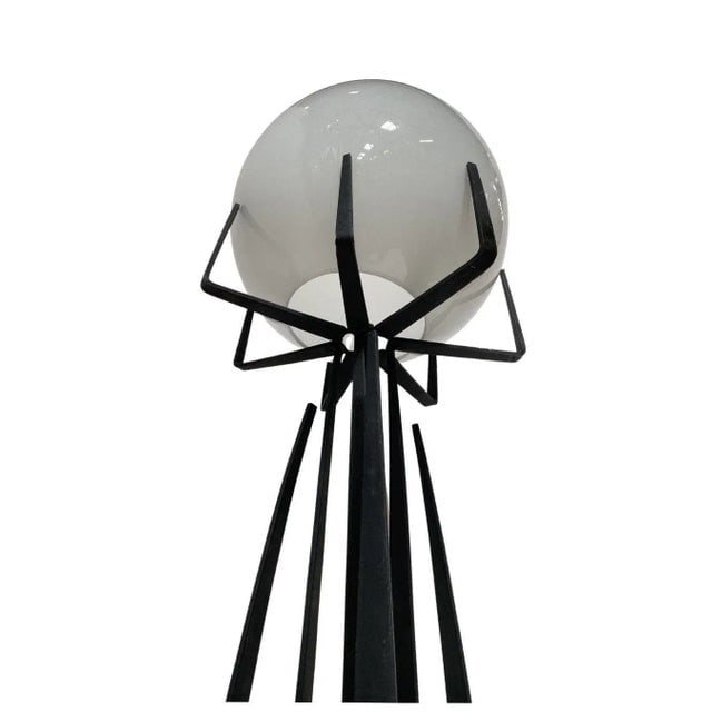 1960s Brutalist Wrought Iron Sculptural Floor Lamp With Glass Shade by Jean Maylon - 7
