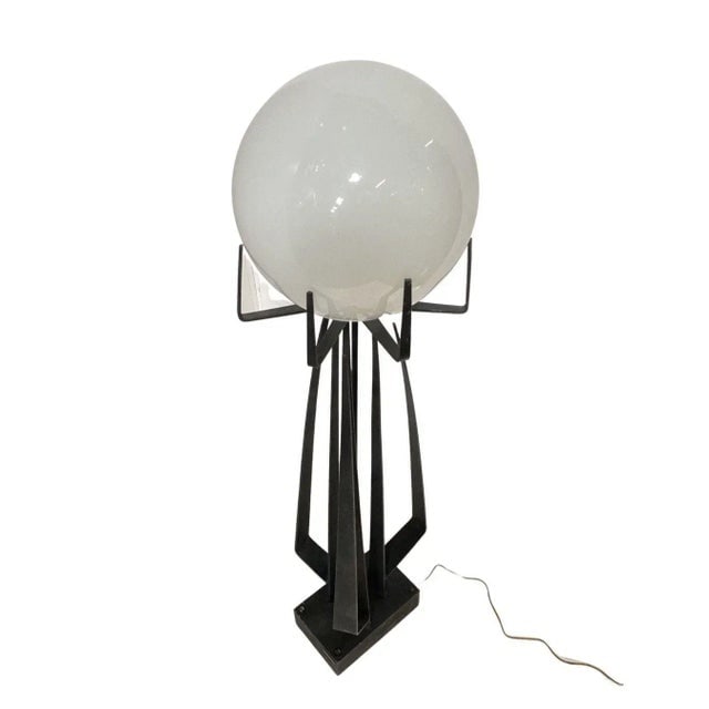 1960s Brutalist Wrought Iron Sculptural Floor Lamp With Glass Shade by Jean Maylon - 8