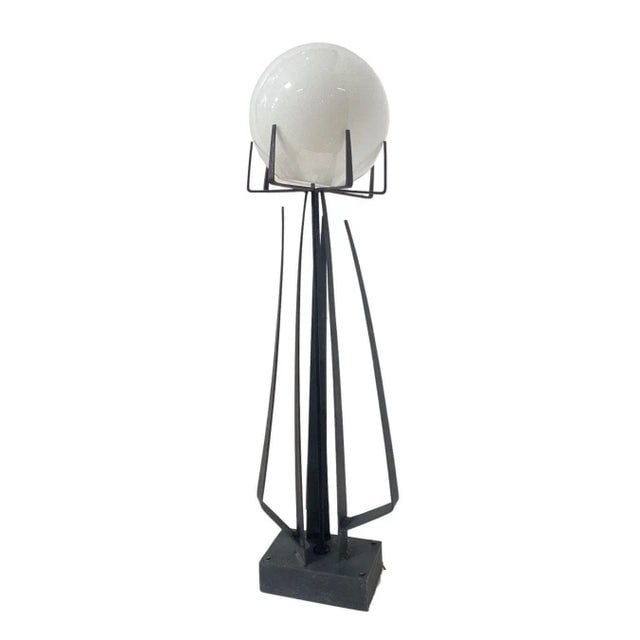 1960s Brutalist Wrought Iron Sculptural Floor Lamp With Glass Shade by Jean Maylon - 9