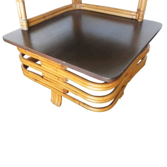 1950s Restored Stacked Rattan & Mahogany Corner Side Side Table - 6
